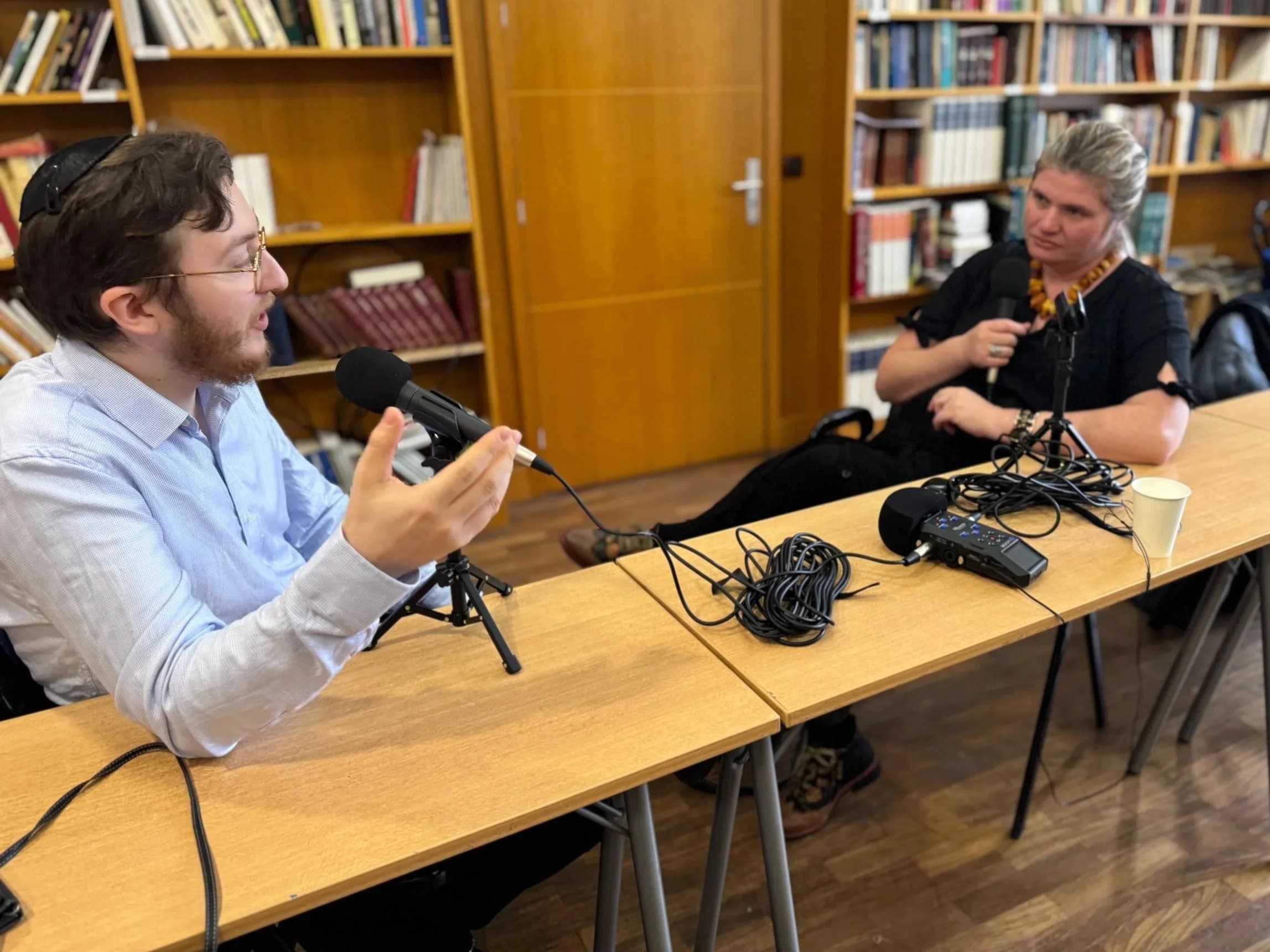 Recording setup in an interview subject's home